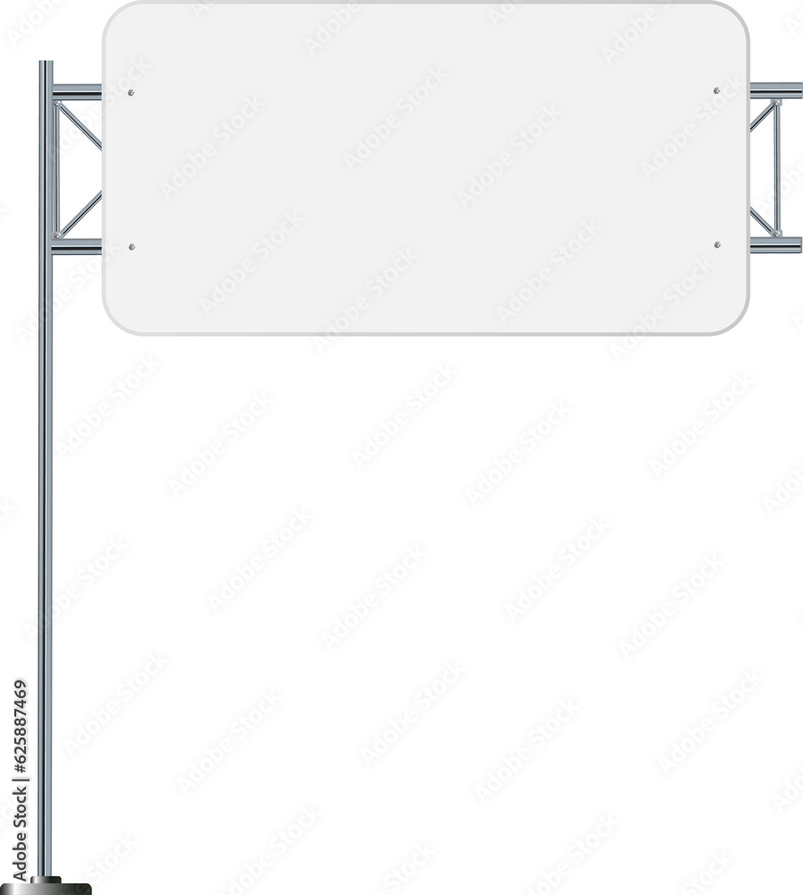 Road, traffic signs. Highway signboard on metal pole. Blank white board with place for text. Directional signage and wayfinder. information sign Road, traffic signs. Highway signboard on metal pole. Blank white board with place for text. Directional signage and wayfinder. information sign