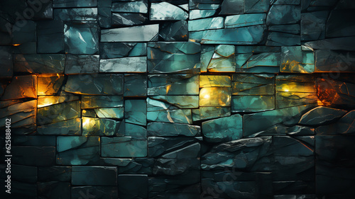 Dark green brickwall background with interesting colours and compositions. Created with Generative AI. 