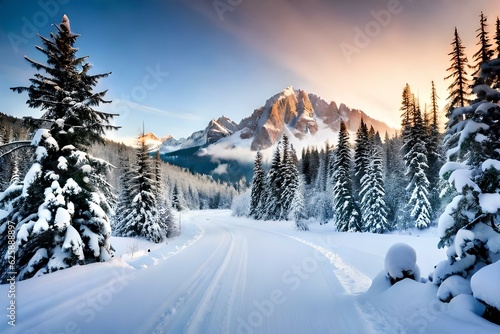 winter landscape with snow covered mountains AI Generated 