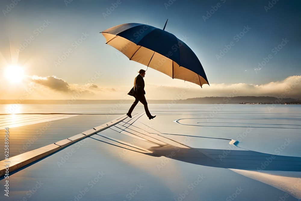 person with umbrella on the beach AI Generated 