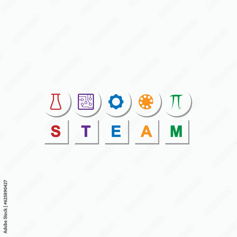 STEAM - Science, Technology, Engineering, Art and Mathematics Vector Color Icon For Education Application and Websites.