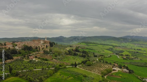 Pienza Tuscany Italy aerial view
