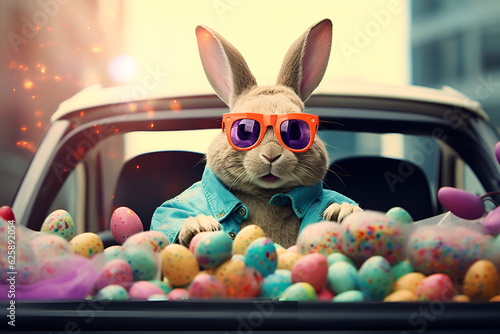 easter bunny with easter eggs generative AI 