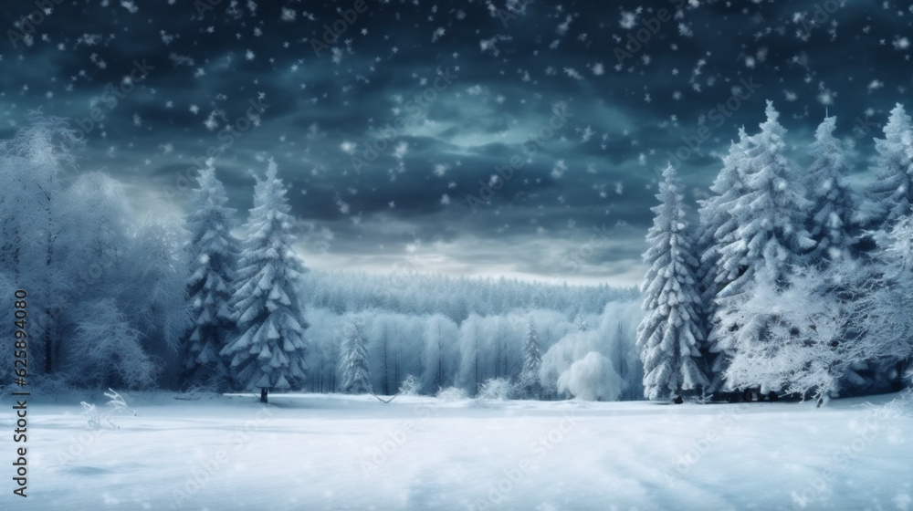 tree winter year fir background new snow white beautiful holiday christmas sky. Generative AI.