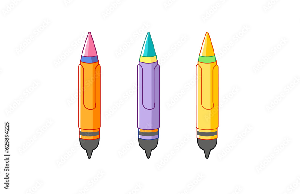 Colorful Crayons Vector Flat Illustration, Back To School Crayons 