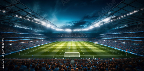 football light soccer world arena goal game green sport stadium. Generative AI.