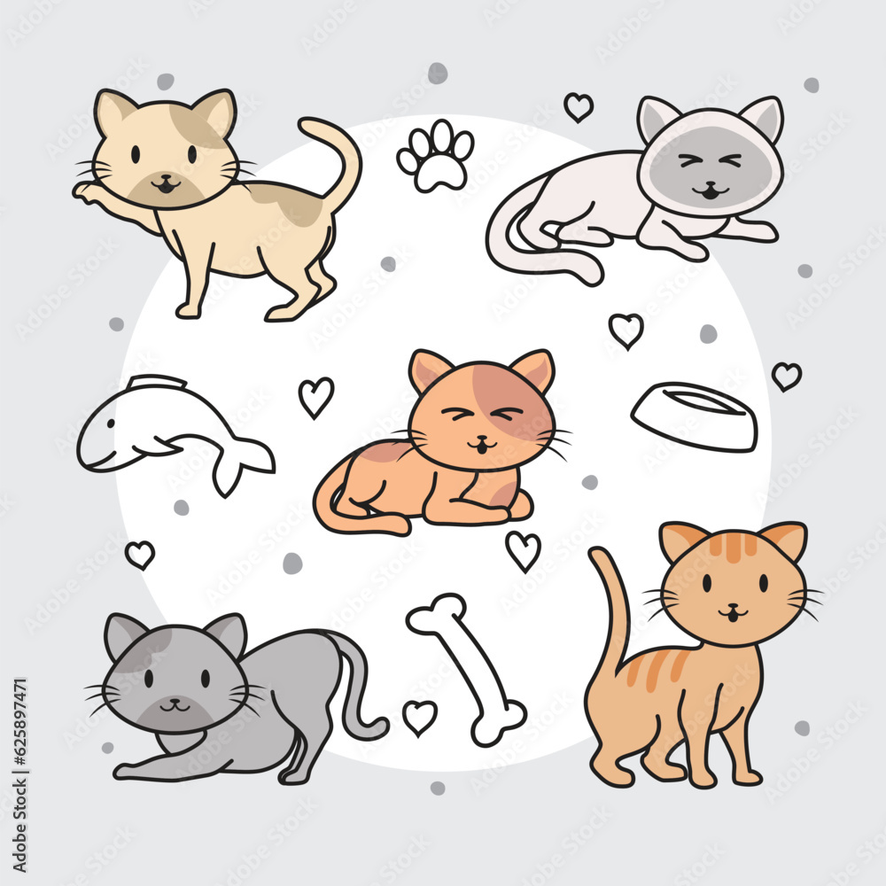 Obraz premium Cat Doodle Pattern Vector Design