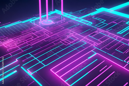 Abstract futuristic background with glowing neon lines and lights for data transfer