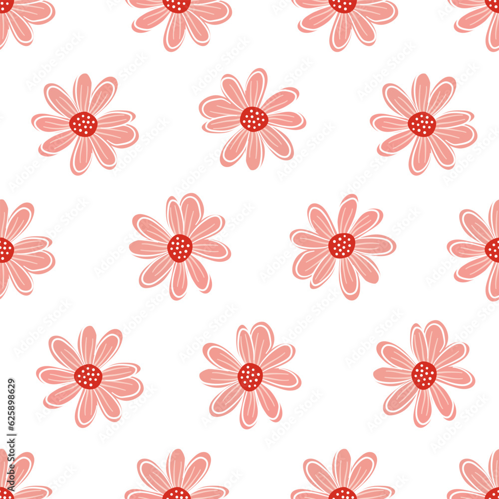 Seamless vector pattern. Cute daisies in Scandinavian style on white background . Vector illustration Seamless vector pattern. Cute daisies in Scandinavian style on white background . Vector illustration