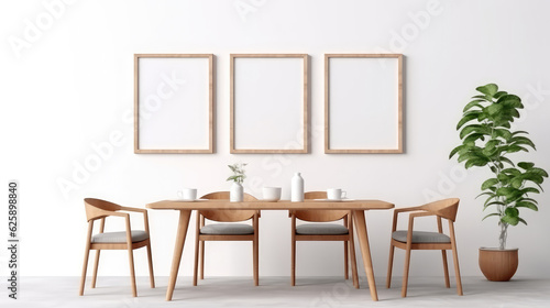 table and chairs Blank Canvas Frame Mockup on White Wall created with Generative AI Technology