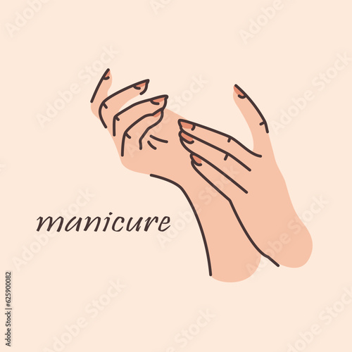 Women's hands with manicure color illustration. Nail service.