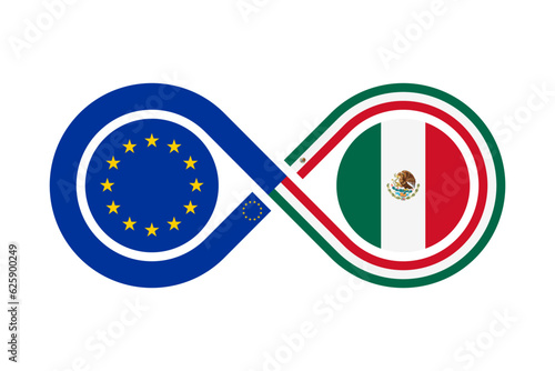 harmony concept. european union and mexico flags. vector illustration isolated on white background