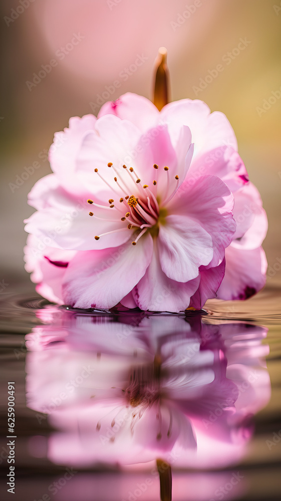 a pink flower is reflected in the water ,pink cherry blossom on the water,pink flower and drops,pink cherry blossom in spring a pink flower is reflected in the water ,pink cherry blossom on the water,pink flower and drops,pink cherry blossom in spring