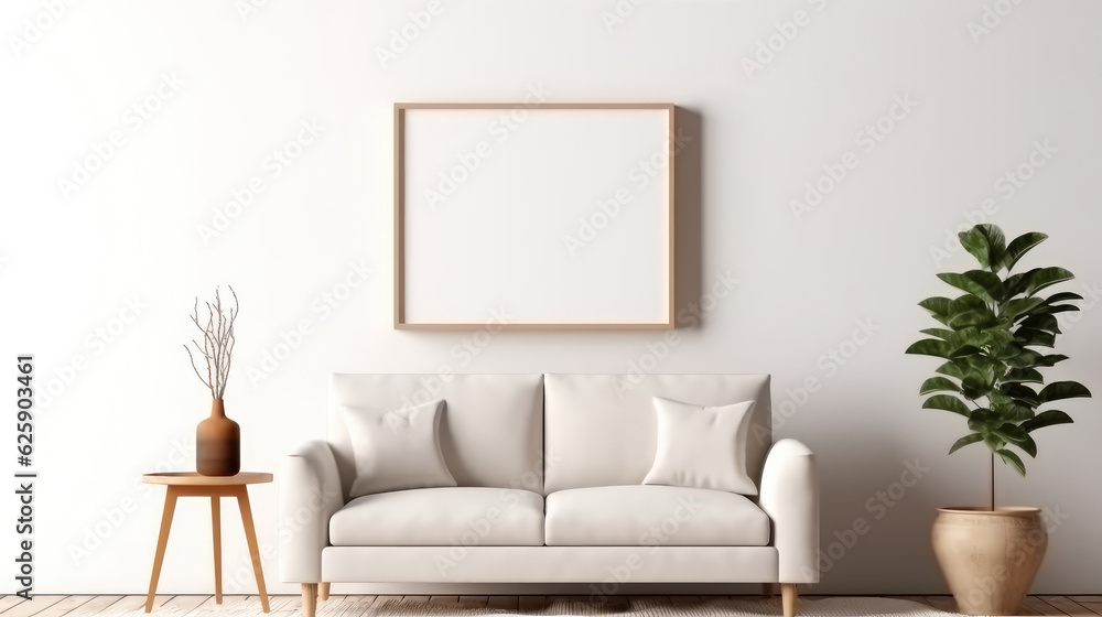 Obraz premium modern living room Home Decoration Mockup with Minimalist Wall Design created with Generative AI Technology
