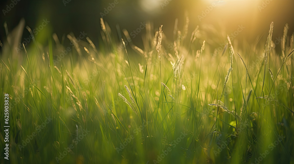 Grass in the field at sunset. Nature background. Selective focus.