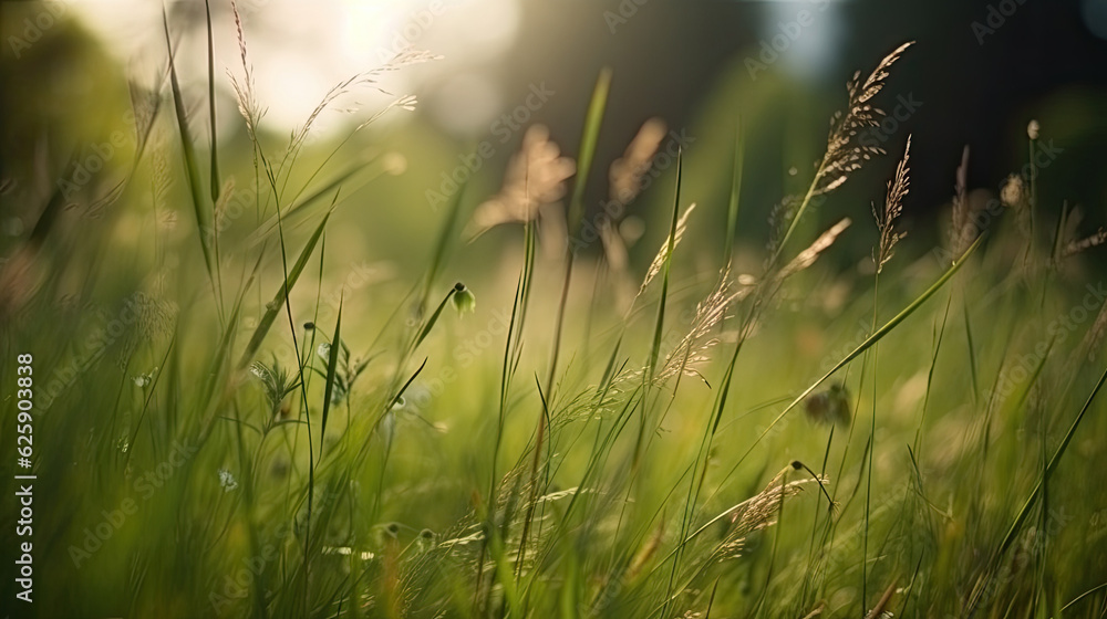 Grass in the meadow at sunset. Shallow depth of field.