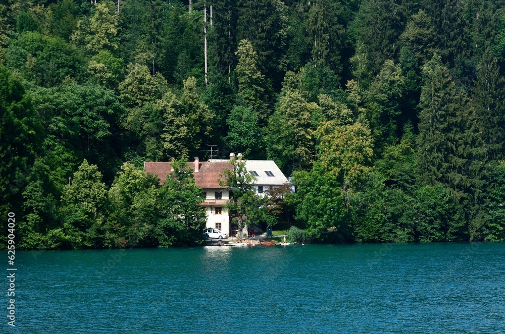 Fototapeta premium Casa junto al lago Bled, Eslovenia