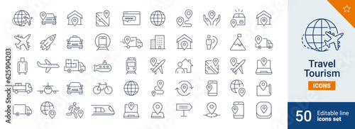 Travel tourism icons Pixel perfect. world, plane, map, icons. Vector