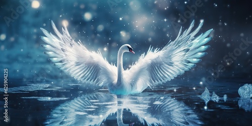 Fototapeta Naklejka Na Ścianę i Meble -  AI Generated. AI Generative. Winter snow ice cold swan bird. Elegance beautiful nature outdoor wild bird art. Graphic Art