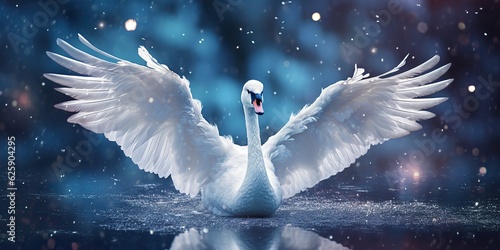 Fototapeta Naklejka Na Ścianę i Meble -  AI Generated. AI Generative. Winter snow ice cold swan bird. Elegance beautiful nature outdoor wild bird art view explore