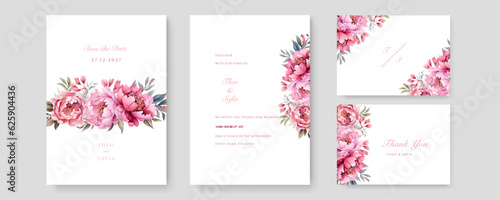 beautiful vector hand drawn pink roses wedding invitation card set © SyahCreation