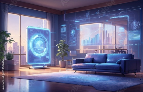 Living Room With Advandced Future Hologram Technology