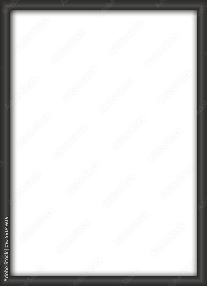Realistic illustration of black and white frame with shadow on transparent background - png