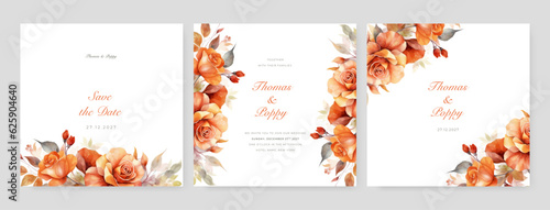 vector hand drawn orange floral wedding invitation card template