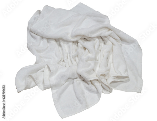White crumpled towel isolated on white background with cllipping path in png file format