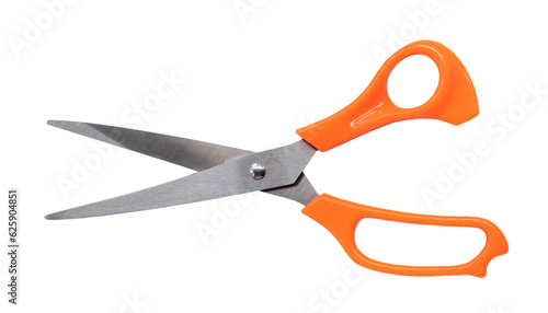 Multipurpose scissors with orange handle isolated on white background with clipping path in png file format.
