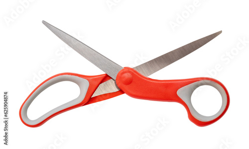 Multipurpose scissors with orange handle isolated on white background with clipping path in png file format.