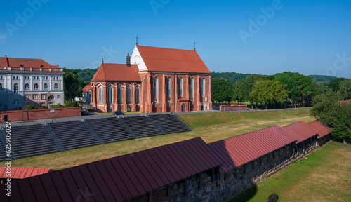 Red brick church in the city of Kaunas