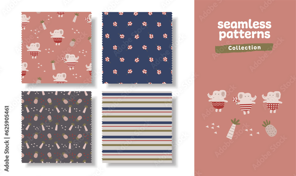 Seamless pattern hand drawn cartoon cute animal background Used for printing, wallpaper, children's clothing pattern design. vector illustration Seamless pattern hand drawn cartoon cute animal background Used for printing, wallpaper, children's clothing pattern design. vector illustration