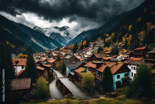 Stormy wheather on small mountain town