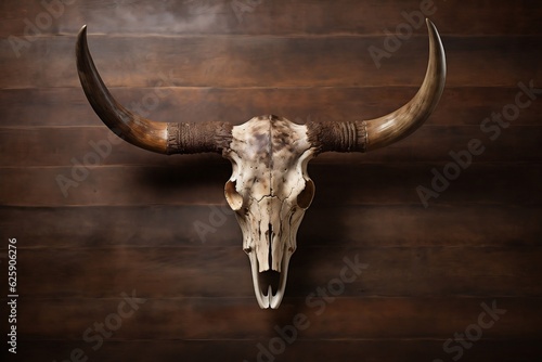 Longhorn Skull on Wooden Wallpaper Generative AI