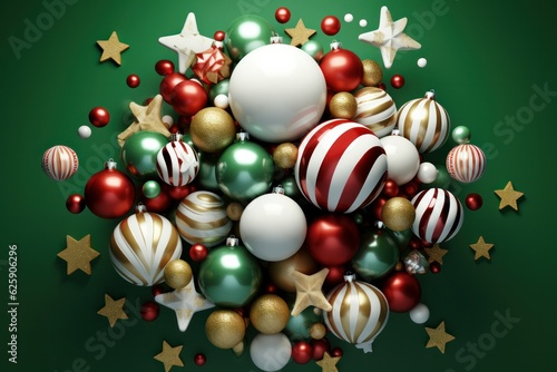 Christmas baubles on green background 3d-illustration