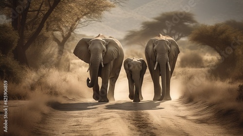 African elephant family. Generative AI