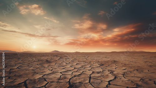 Cracked ground of a dried up lake in the desert.