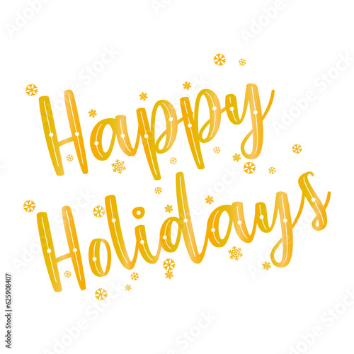 Happy Holidays lettering typography in golden color isolated on transparent background.