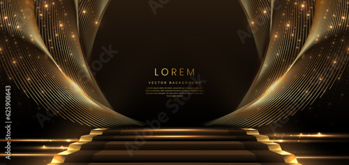 Elegant golden scene diagonal glowing with lighting effect sparkle on black background. Template premium award design.