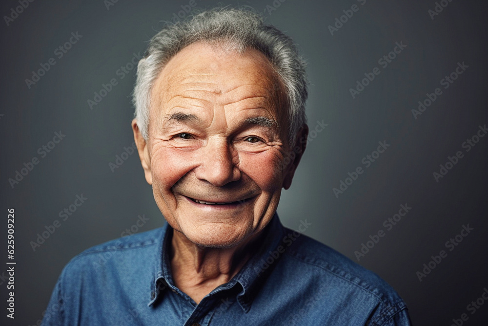 Senior happy man portrait in his 70s, smiling at the camera, neutral background Senior happy man portrait in his 70s, smiling at the camera, neutral background