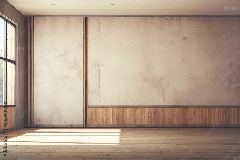 Interior of modern empty room with concrete wall and wooden floor. Mock up, 3D Rendering Interior of modern empty room with concrete wall and wooden floor. Mock up, 3D Rendering