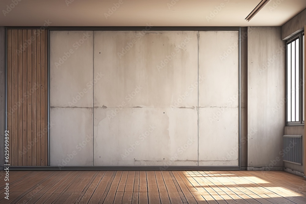 Interior of empty room with concrete wall and wooden floor. 3D Rendering Interior of empty room with concrete wall and wooden floor. 3D Rendering