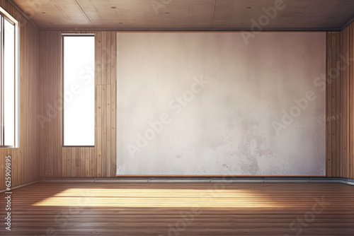 Interior of empty room with white wall and wooden floor. Mock up  3D Rendering