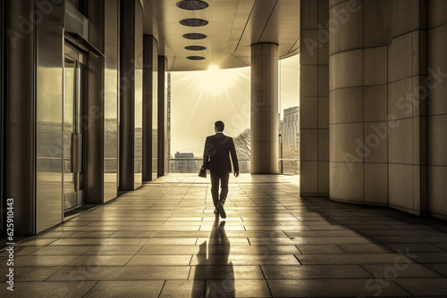 illustration man walk moviment enter office view from beyand Generative AI © Nataliia