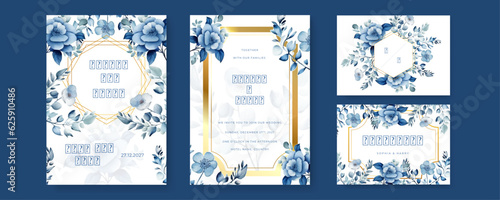 Wedding invitation template with floral and leaves decoration. vector illustration