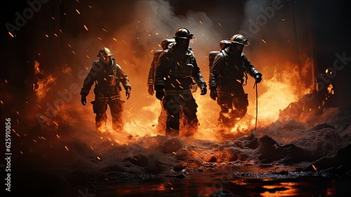 Firefighters in action bravely battling a raging inferno