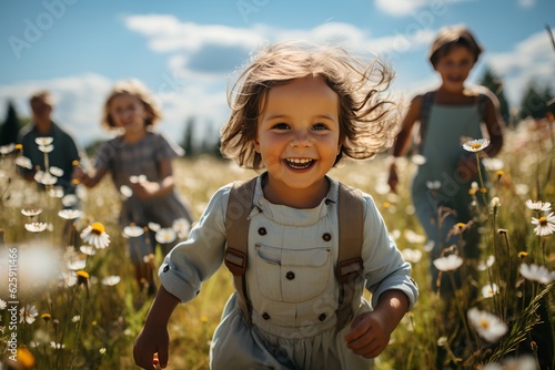 Children running across the field, generative AI