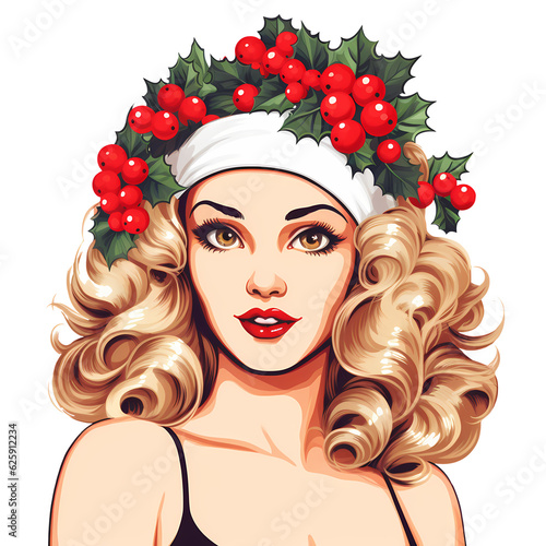 Vintage Pin Up Christmas Girl Clipart photo