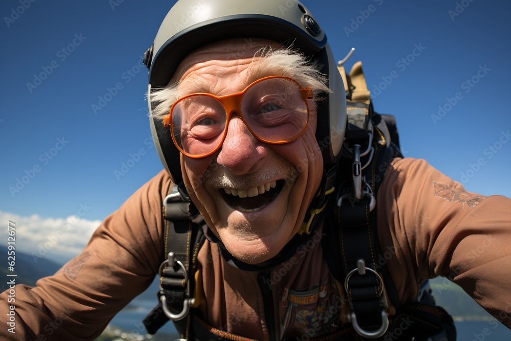 Happy old skydiver, generative ai Happy old skydiver, generative ai